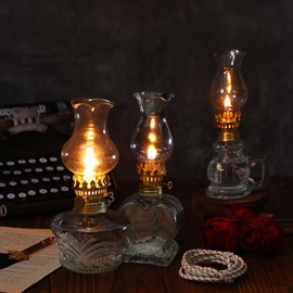 Yexiya 6 Pcs Oil Lamp Vintage Glass Kerosene Lamp Rustic Lantern Chamber Oil Clear Kerosene Hurricane with 6.6 ft Extra Wick for Indoor Use Home Decor Emergency (Heart)