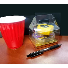 Durapak Supplies 192 PCS 4(W) x3(D) x2.5(H) Gable Handle w/Golden Card Bottom, Clear Plastic PVC Boxes for Party Favor Wedding Favor, retail products packaging and display