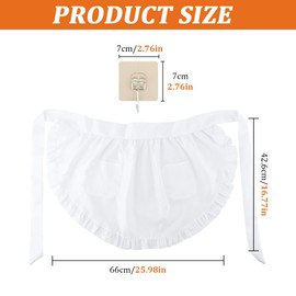 CALIDAKA Waist Apron with 2 Pockets,Server Apron,Waitress Apron,Fashion Retro Kitchen Cooking Restaurant Bistro Ruffles Half Aprons for Girl Woman(White)