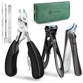 Toenail Clippers for Seniors Thick Toenails, CLPPNA Large Toe Nail Clippers Set for Men with Wide Jaw, Sharp Heavy Duty Ingrown Toenail Clippers Nail Cutter, Long Handle with Slanted Curved Blade