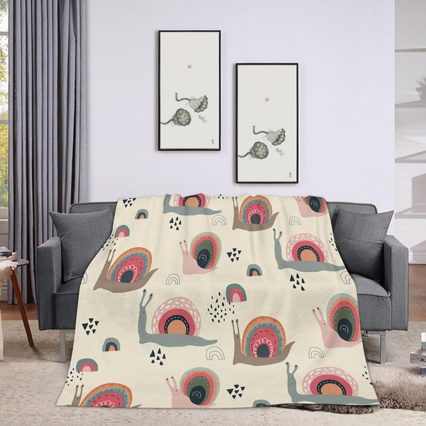 Throw Blanket 40x50 Inch,Cute Funny Rainbow Snails in Abstract Scandinavian