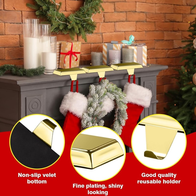 Guojanfon Christmas Stocking Holders Mantel Stocking Hangers Metal Hanging Hooks