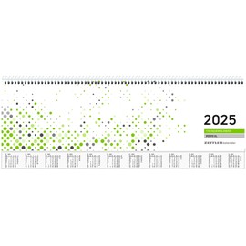 Zettler - Perfo XL Table Landscape Calendar 2025 Green, 36.2 x 13.6 cm, Office Calendar with 112 Pages and Green/White Paper, Daily, Weekly and Interest Day Counting, 3 cm Base Box and German Calendar