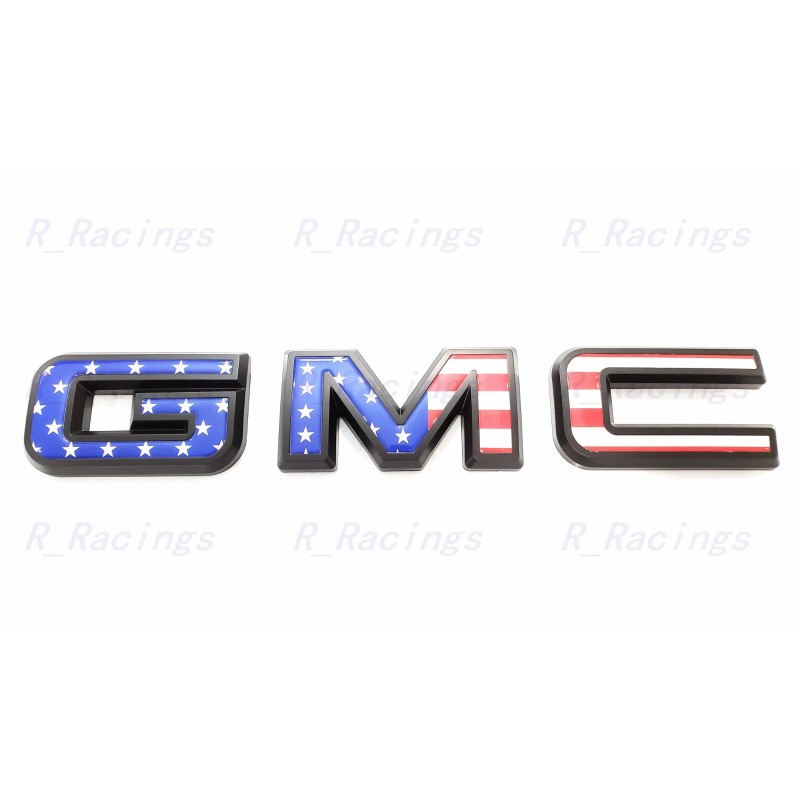Auto Front & Rear GMC Blue USA Flag OVERLAY Emblem