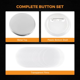 BEAMNOVA 500 Sets of Round Button Parts Supplies 75mm / 2.95 in (Approx. 3 inch) for Button Maker Machine DIY Pin Maker, Every Set Includes Tinplate Top, Plastic Clip Bottom & Plastic Film
