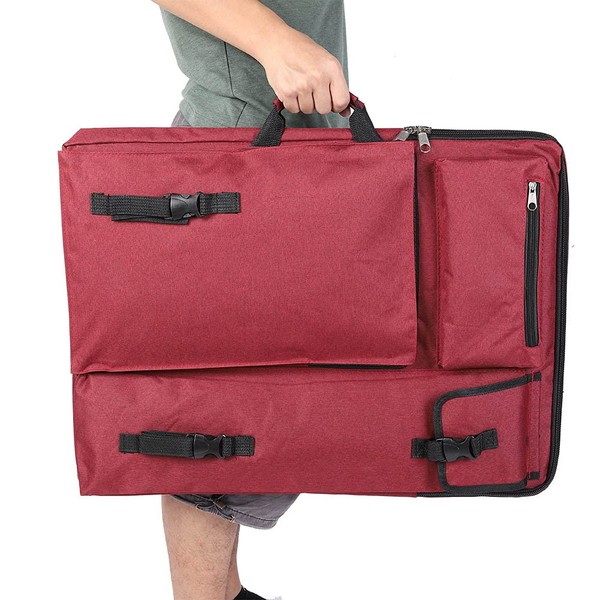 Multifunctional Large 4K Waterproof Drawing Board Carry Bag Art Supplies Bag with Shoulder Strap and Buckle for Drawing Outdoor Life (Red)