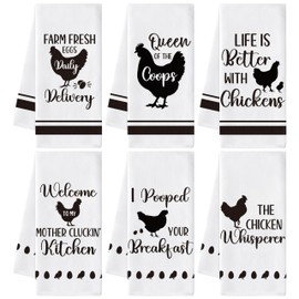 GROBRO7 Funny Chicken Hand Towel - 6Pcs Farm Hen Vintage Rustic Dishcloths Set Absorbent Polyester Soft Towels for Farmhouse Kitchen Bath Decor Cute Rooster Gifts for Men Women Housewarming