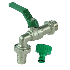 GASMIS Outlet Tap 1/2 Inch Male Thread – Made in Italy – Tap Made of Nickel-Plated Brass for Indoor and Outdoor Use, Includes Hose Connection and Tap Connector, Ball Outlet Valve 3/4 Inch Outlet,