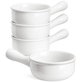 LE TAUCI French Onion Soup Bowls, 15 Ounce Ceramic Soup Bowls with Handles, for Chili, Beef Stew, Oven Microwave Dishwasher Safe, Set of 4, White