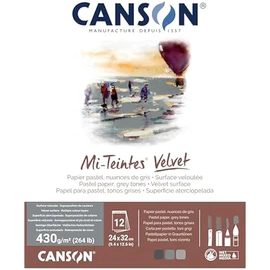 Canson Mi-Teintes Velvet Drawing Paper Pad, Grey Tones, Assorted Colors, Glue Binding, (260lb/430g), 12 Sheet, 9.4x12.6 inch, 1 Count