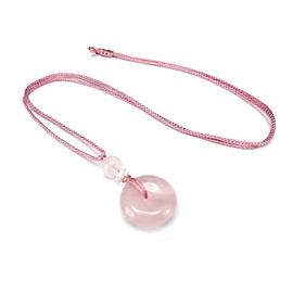 [Stone Street] AAA Natural Stone Rose Quartz Round Pendant Necklace Love Luck, Quartz