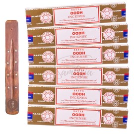 Satya Nag Champa Oodh Incense Sticks | x6 pack | with SAMASIA incense sticks holder | Used for Aromatherapy, Spa, Yoga, Weddings, Meditation, Healing, Positivity and Relaxation