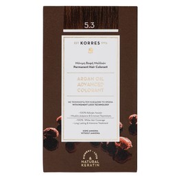 KORRES Argan Oil Colourant - Ammonia Free Hair Colour Light Brown Gold 5.3 - 100% Grey Hair Coverage & Vegan for a Long-Lasting Colour Result