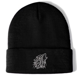 Wolf Beanie Hat Gifts for Men Women Cool Wolf Embroidery Themed Gifts for Wolf Lovers Dad Boyfriend Husband Birthday Unique Stuffed Animal Wolf Accessories Black