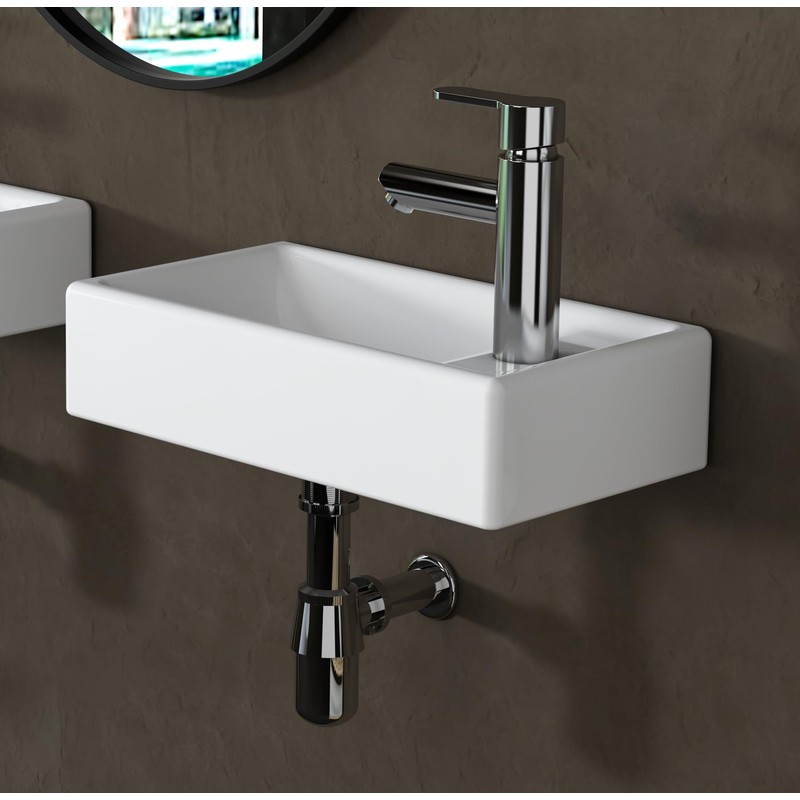 MEJE 16-Inch Wall Hung Basin Sink Combo, Small Cloakroom Basin,