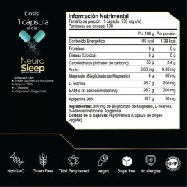 Eternal Nutrition Neuro Sleep Complejo Relajante 100 Cápsulas Bisglicinato Magnesio Teanina Apigenina Sam Porciones 750 Sueño Profundo Descanso
