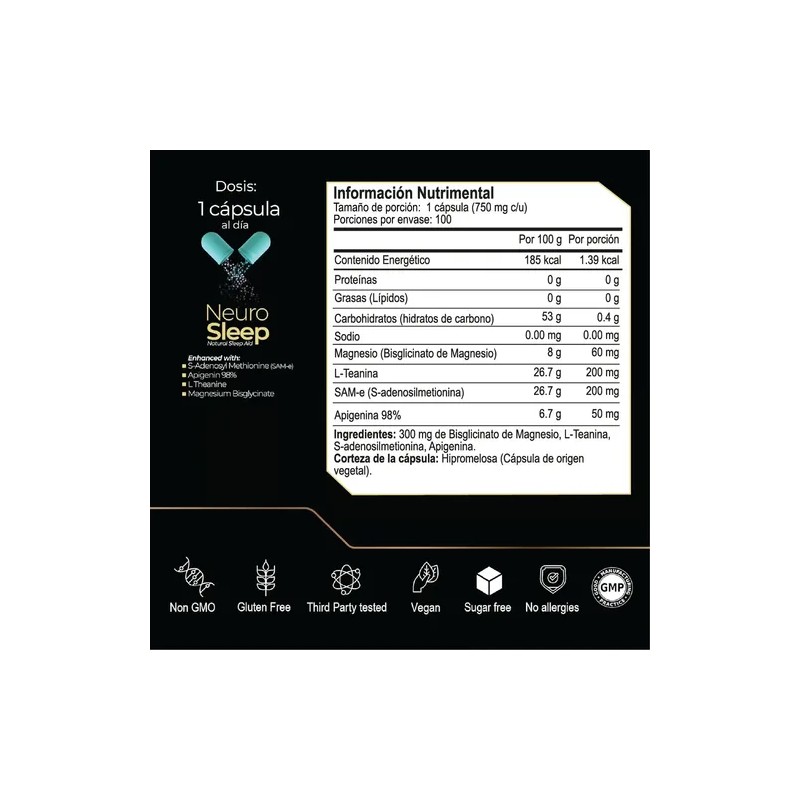 Eternal Nutrition Neuro Sleep Complejo Relajante 100 Cápsulas Bisglicinato Magnesio