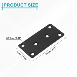 sourcing map 6 Pcs Mending Plate Metal Flat Bracket Straight Brace Fixing Joining Plate for Wood with Screws, Black, 3.11"x1.58"