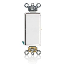 Leviton 5655-2W White Decora Plus Single Pole Rocker Switch, Momentary Contact, Commercial Specification Grade, 15 A, 125 V, Back and Side Wire, Self-Grounding