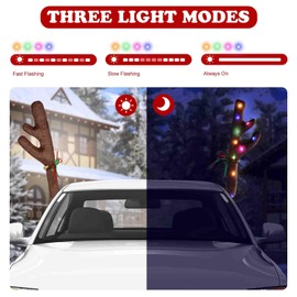 Hydencamm Car Reindeer Antlers & Nose Light Up with Lights, Reindeer Christmas Decoration Window Roof-Top & Front Grille with Jingle Bells, Reindeer Car Kit for SUV Van Truck