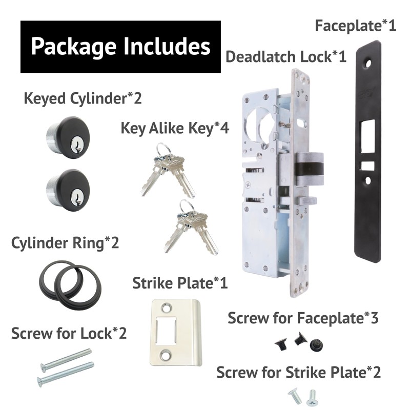 elox Narrow Stile Aluminum Door Mortise Deadlatch Lock Double Keyed