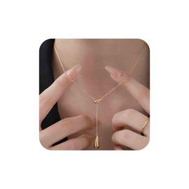 Aneneiceera Boho Teardrop Choker Necklace Tiny Water Drops Y Lariat Necklace Gold Y Necklace Drop Necklace Chain Jewellery for Women and Girls, Zinc
