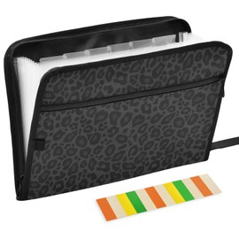 Black Leopard Expanding File Folder with Sticky Labels 13 Pocket Cow Spots Accordion File Folder Document Organizer with Zipper Closure Letter A4 Paper Document Folder for Office School Boys Girls