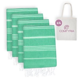 COMYRIA Turkish Beach Towel with Travel Bag - 1/2/4/6 Pack - XL 39x71 Cotton Beach Towel - Prewashed - Sandfree, Quick Dry, Lightweight Beach Blanket - Travel Essentials Clearance - Emereld Green