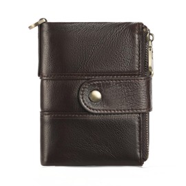 GOIACII Men's Leather Wallet RFID Protection Multifunctional Buckle Zippers Wallet Men with 2 Coin Compartments, 14 Card Case, 1 ID Window, 2 Note Compartments Wallet, coffee, Classic