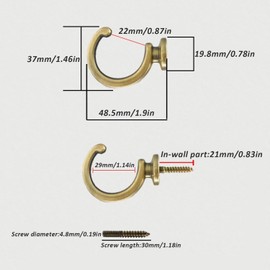 Pack of 6 Curtain Holders, Wall, Curtain Hooks Made of Zinc Alloy, G-shaped Curtain Holder, Bronze Tieback Wall Mounting, Decorative Wall Mounted Tie Hook, for Home, Bedroom, Office, Dining Room