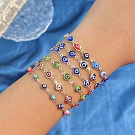 Blue Evil Eye Bracelets Blue Bracelet for Women Evil Eye Jewelry Ojo Hamsa Bracelet Dainty Gold Bracelets for Women Trendy Christmas Gifts Stocking Stuffers