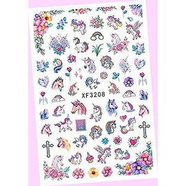 Rainbow Love Heart Flower Crown Butterfly Gift 3D Nail Sticker XF3208 for Nails Design Nail Art Stickers Decals Supplies Manicure Tips Sticker Colorful for Nail Decorations