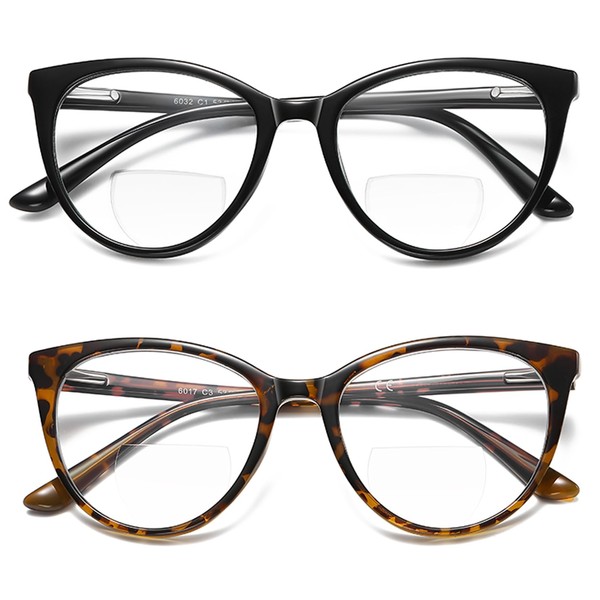 LKEYE-Gafas de lectura bifocales para mujer, con bloqueo de luz azul, lectores progresivos, ojo de gato, marco redondo, parte superior transparente, elegantes, de gran tamaño, para mujer, a la moda, g