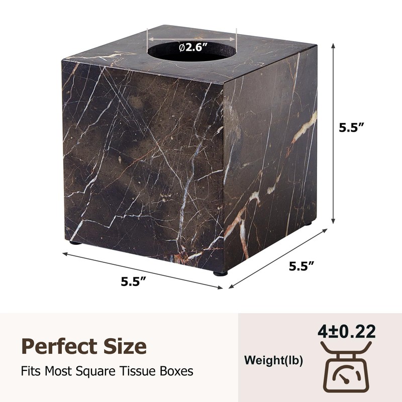 Real Natural Marble Tissue Box Cover, 5.5in Square Holder
