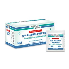 PharmaCare Advanced Formula 70% Isopropyl Alcohol Pads 2.04 x 2.04 (100 Count)