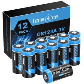 Home4me CR123A 3V Lithium Battery,12 Pack 1650mAh CR123A Batteries 10 Years Sheft Life, CR17345 Battery with High Capacity for Flashlight Microphone Toys,Non-Rechargeable