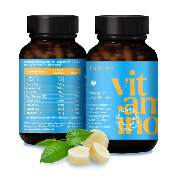 Vitamino Earlybird Green Tea Capsules with B Vitamins and Plant