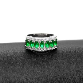 Uloveido 7 Stone Green Cubic Zirconia Half Moon Ring Meniscus Rings Engagement for Women J501, Zirconia, Cubic Zirconia