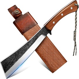 Freelander Japanese Style High Carbon Steel Machete with Red Sandalwood Ergonomic Full Tang Handle and Wood-Leather Sheath, for Camping, Hiking, Yard Work, and Survival,Christmas Gifts for Men Women
