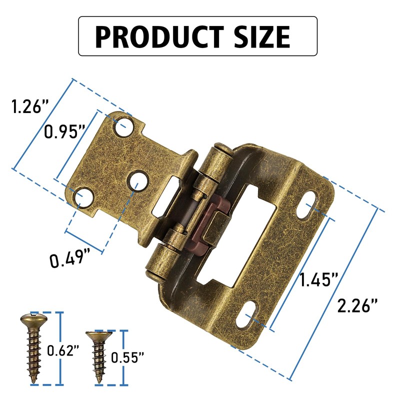 1/2" Overlay Partial Wrap Cabinet Door Hinges, Antique Brass Self
