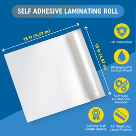 Self Laminating Film Anti-UV Vinyl (12”x15ft Glossy): Clear Vinyl Roll Laminating Paper - Self Adhesive Laminating Sheets, Sticker Laminate Sheets Waterproof, Self Laminating Sheets Transparent Vinyl
