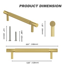 RZDEAL 4Pcs 5 Inch Solid Brass Cabinet Pulls Kitchen Cupboard Handles Modern Drawer Pulls Bathroom Cabinet Pulls Wardrobe Door Handles (Hole Centers:5.04"(128mm), Gold)