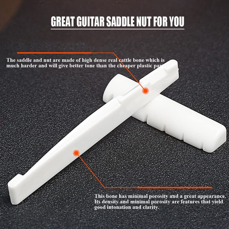 6 String Acoustic Guitar Bone Bridge Saddle and Nut Real