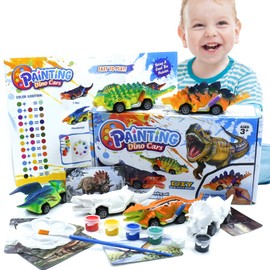 Peeokuo Dinosaur Crafts Toys for Kids 5-7, 2 in 1 Dinosaurs Arts Painting Kits and Pull Back Cars Toy for Boys 3-12 Year Old Art & Craft Set for Girl DIY Birthday Gifts for Kid Age 4 5 6 7 8 9 10