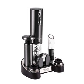 CHEER Wine Opener Gift Set,Gun Stainless Steel Electric Wine Opener, Wine Aerator, Vacuum Wine Preserver with 2 Bottle Stoppers, Foil Cutter and Charging Base - 6 In 1 Wine Accessories 7717-W102-069