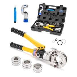 CHANHYD Hydraulic Copper Tube Fittings 1/2, 3/4, 1" Press Crimping Tool Kit Pex Pipe Crimper Pressing Pliers Stainless PEX Press Sleeves for Copper Pipe with Pipe Cutter