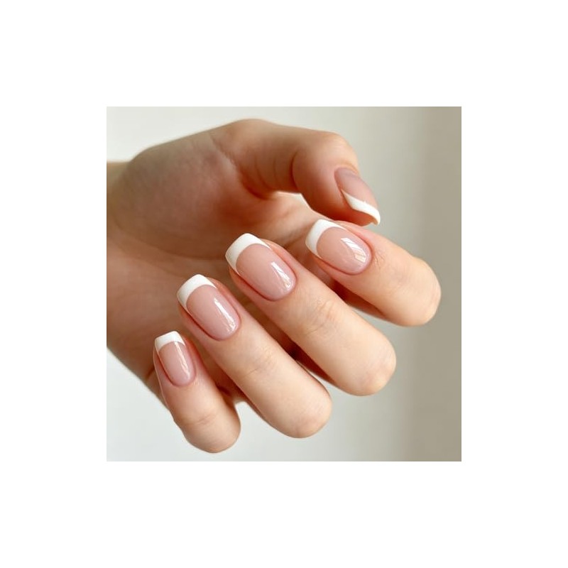modelones Uñas Postizas Modelones French Tips Press-On Cortas Y Cuadradas