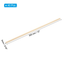 PATIKIL 3/16 Inch Dowel Rods Wood Sticks, 40 Pcs 12 Inch Long Square Wooden Dowels Unfinished Hardwood Sticks for Craft DIY Supplies