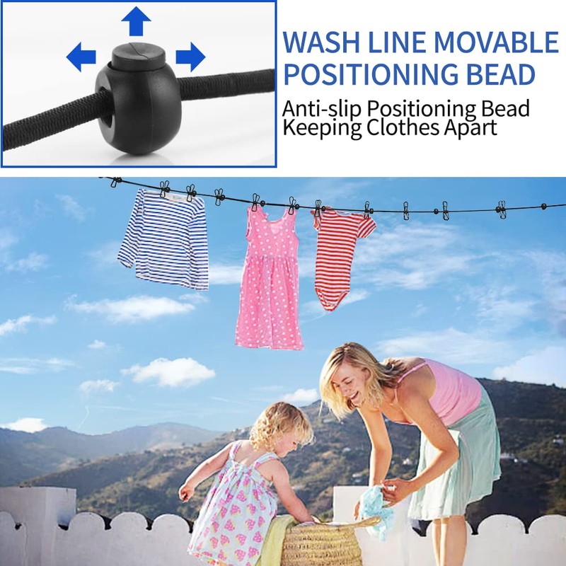Portable Clothesline,Retractable Clothesline For Travel With 12 Wire Clips For