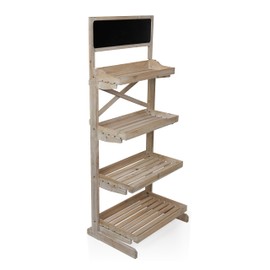 Alpine Corporation MBB164 Wood 4-Tier Storage Organizer with Chalkboard, Rustic Wooden Display Rack for Books, Plants, Decor
